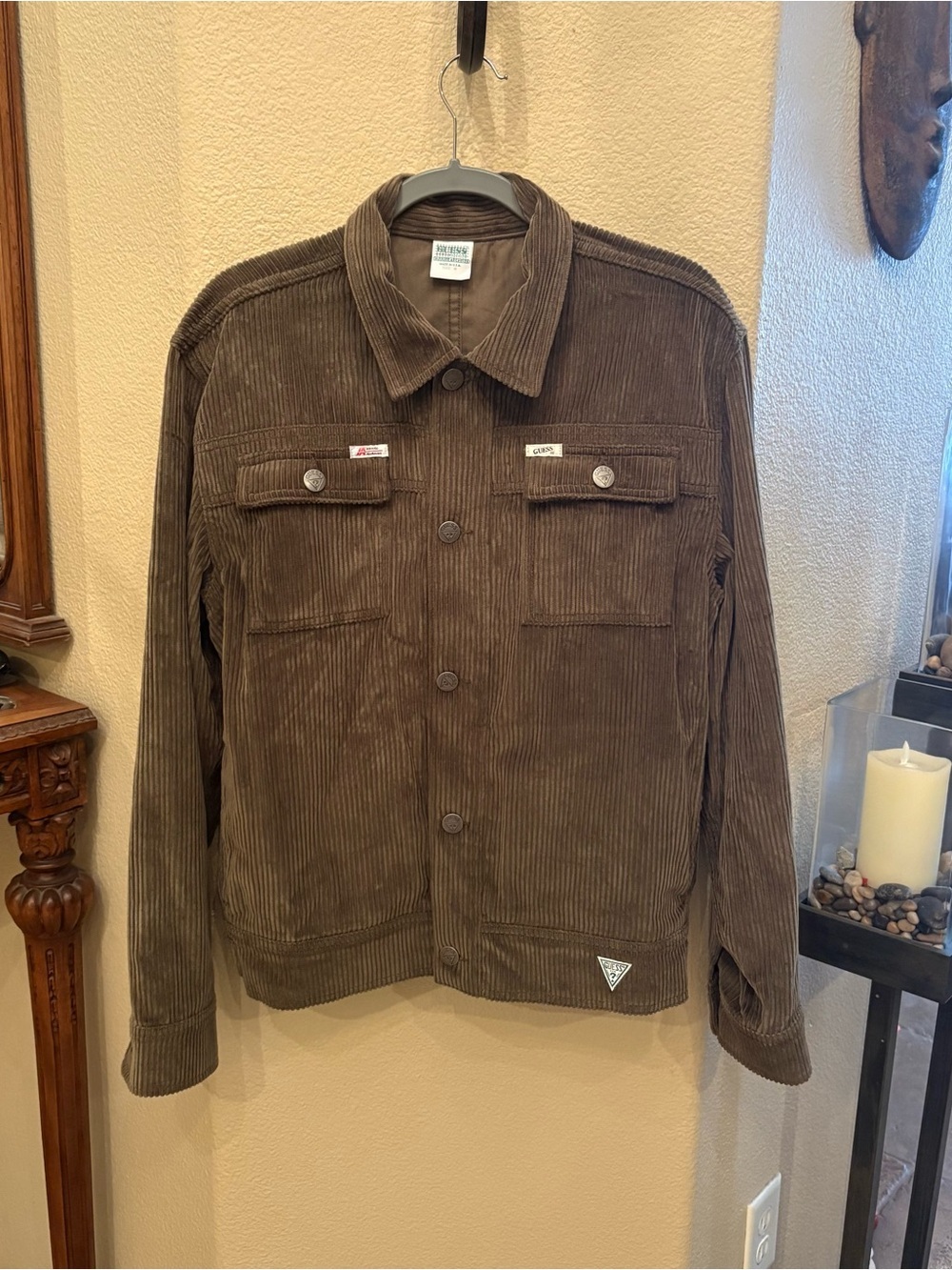 GUESS x Infinite Archives Men Olive Corduroy L/S Worker Jacket Size Medium